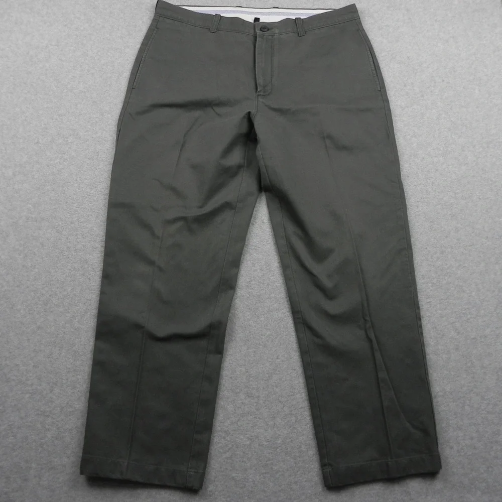 J Crew Pants Mens 36x28 Classic Fit Essential Khaki Straight Flat Front Green
